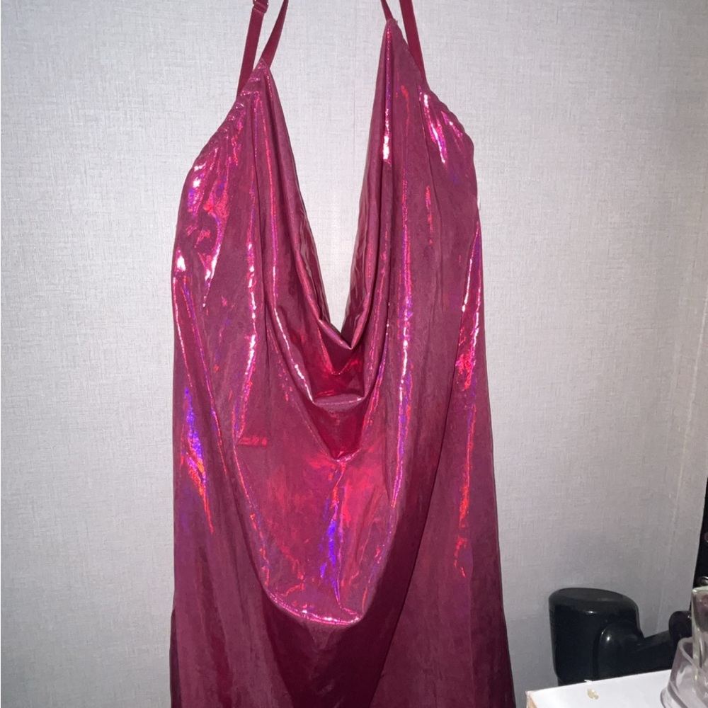 Shimmering Pink Cowl Neck Slip Dress